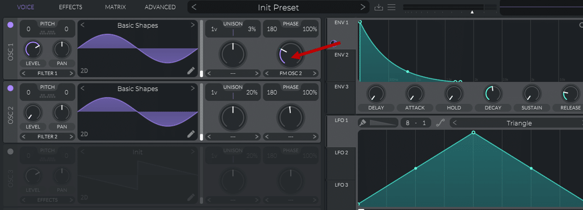 F12: routing an envelope to the frequency modulation amount