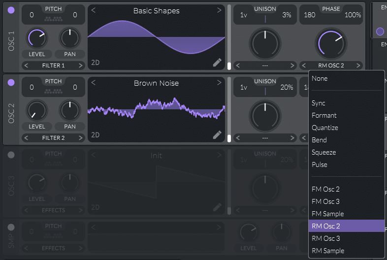 F15: the different types of modulation available in Vital