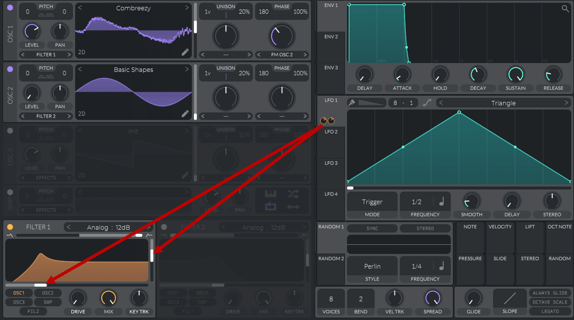F17: routing an LFO to a filter in Vital