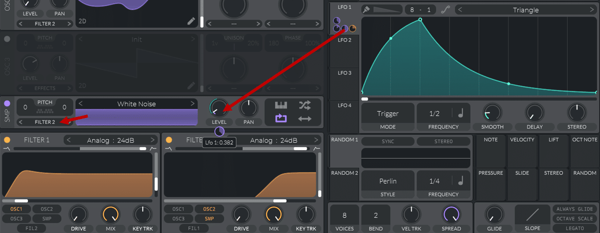 F27: assigning an LFO in Vital for FM synthesis