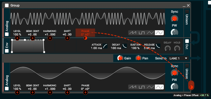 F38 Modulating the frequency of OSC 1 with OSC 2