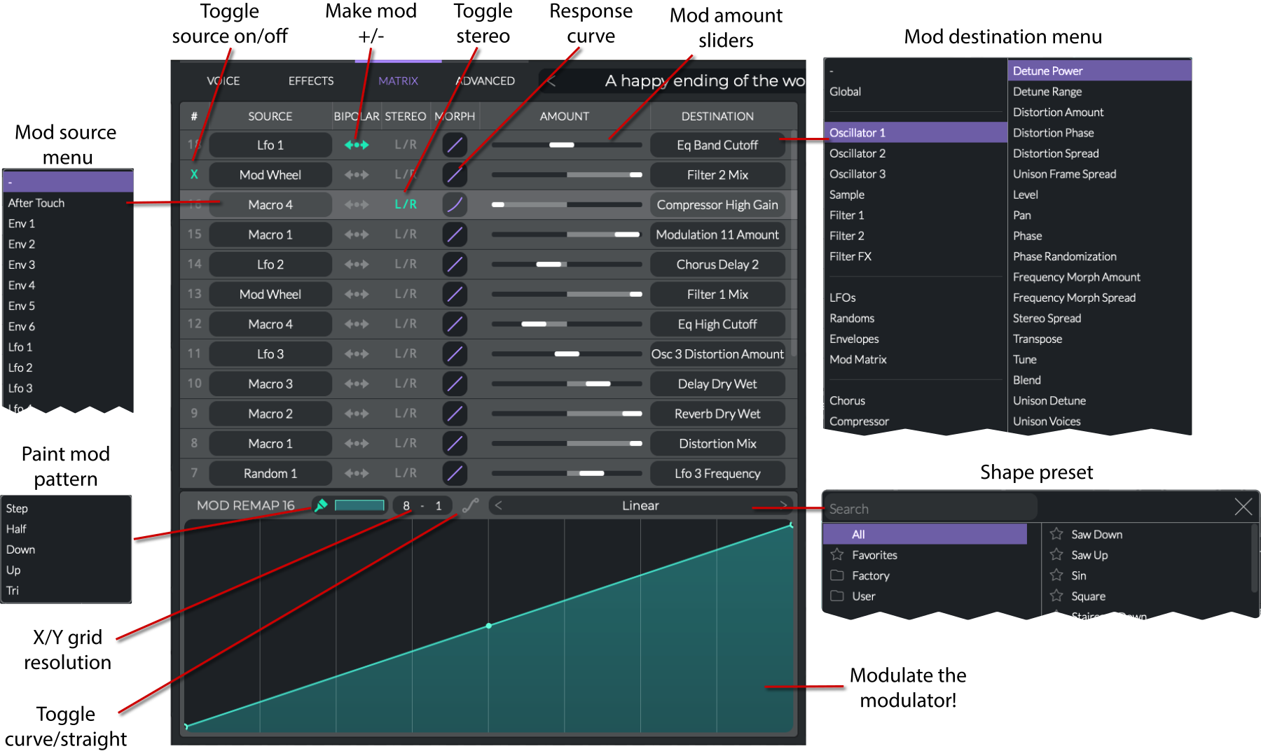 V10 Matrix tab with source and destination menus